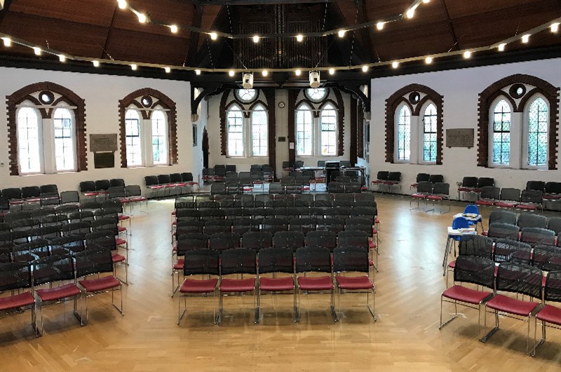 main room distanced seating at